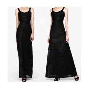 BCBGMAXAZRIA BLACK SATIN PANELED LONG DRESS